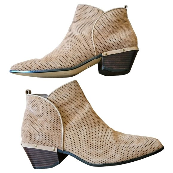 Nina Originals Tan Ankle Boot Perforated Stacked Heel Woman's Size 11 JJ3045 - Picture 3 of 13